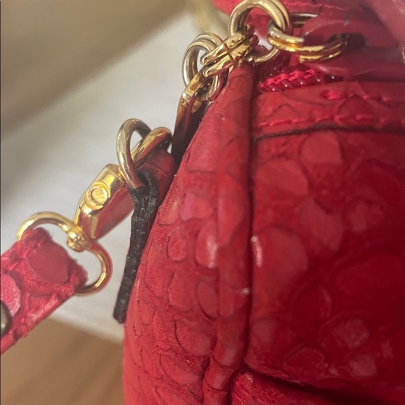Salvatore Ferragamo Snake leather Red Textured Crossbody Bag Italy - Picture 3 of 7